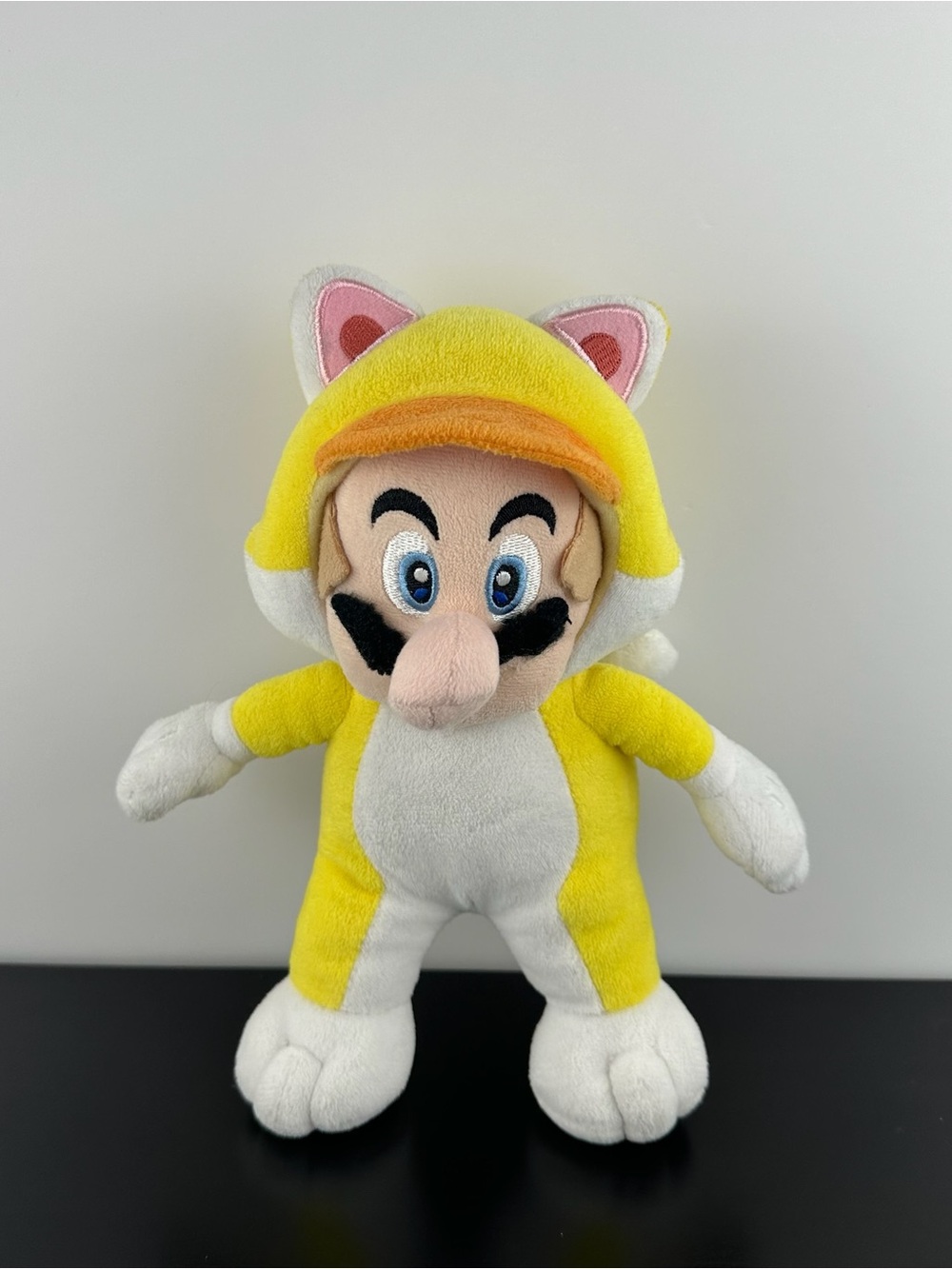 Nintendo Cat Mario Yellow White Kitty Suit 9.5” Pink Ears Plush Doll Super Mario